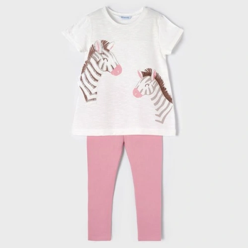 MAYORAL dívčí set tričko KR zebra a legíny bílá/růžová