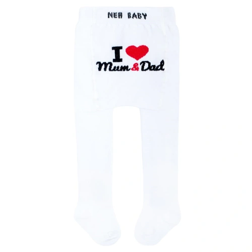 Bavlněné punčocháčky New Baby bílé I Love Mum and Dad vel. 56 cm