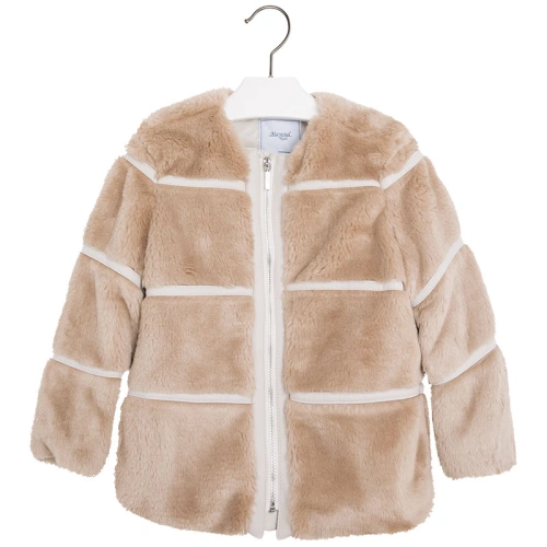 MAYORAL dívčí kabát s umělým kožíškem - hnědý - 104 cm