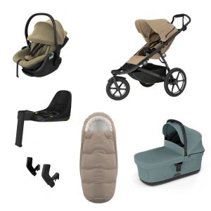 THULE Urban Glide 3 Gentle Beige magnetická spona + korba Mid Blue + autosedačka Maple + báze Alfi + fusak Elements M/L + adaptér MC (70)