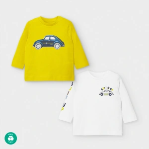 MAYORAL chlapecký set triček žluté/ bílé s auty - 86 cm
