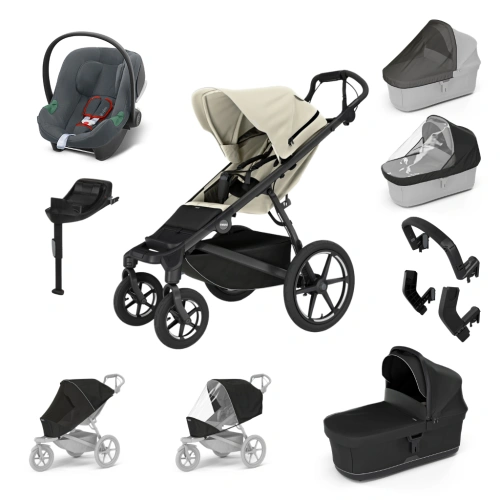 THULE Maxi set Urban Glide 4-wheel Soft beige + korba + autosedačka Aton B2 Steel Grey + báze + doplňky