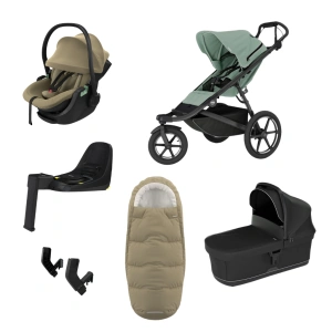 THULE Urban Glide 3 Mist Green magnetická spona + korba Black + autosedačka Maple + báze Alfi + fusak Elements M/L + adaptér MC (81)
