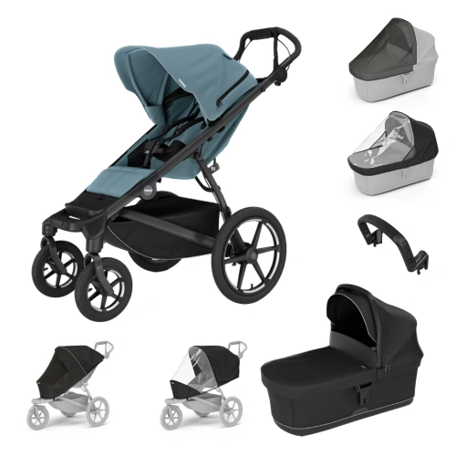 THULE Urban Glide 4-wheel Mid Blue + korba + pláštěnka + moskytiéra + madlo + pláštěnka a moskytiéra na korbu