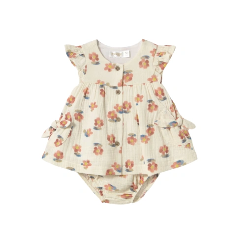 MAYORAL dívčí šaty a kalhotky s kytičkami béžová