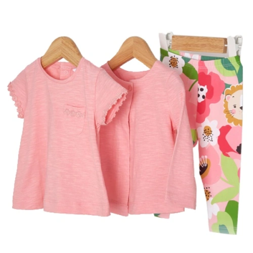 MAYORAL Dívčí 3dílný set legíny, tričko KR a kabátek, růžová