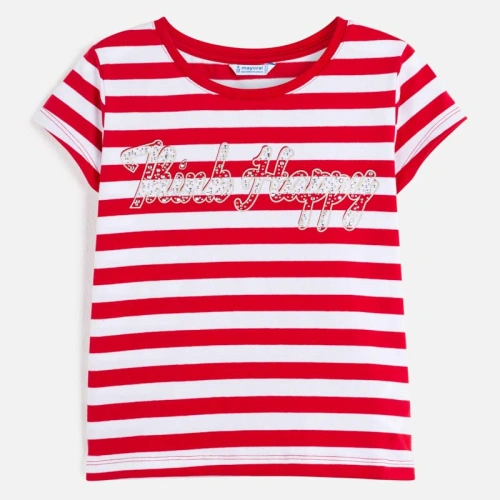 MAYORAL dívčí tričko KR Kink happy červeno-bílé - 140 cm