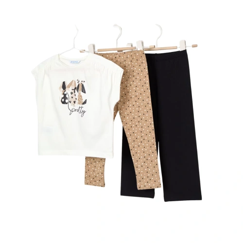 MAYORAL dívčí set 3ks tričko, legíny a široké kalhoty černá, bílá, béžová
