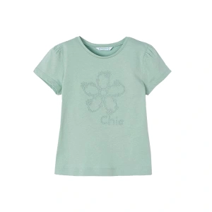 MAYORAL dívčí tričko KR výšivka květ zelená - 110 cm