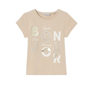 MAYORAL dívčí tričko KR Bonjour béžová - 152 cm