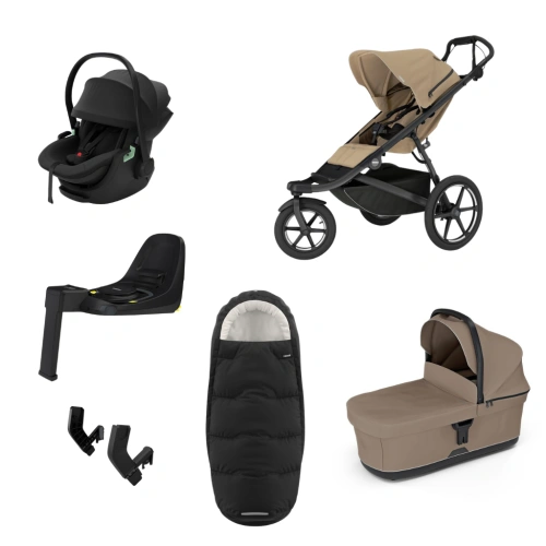 THULE Urban Glide 3 Gentle Beige magnetická spona + korba Tinted Taupe + autosedačka Maple + báze Alfi + fusak Elements M/L + adaptér MC
