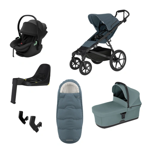 THULE Urban Glide 4-wheel Dark Slate magnetická spona + korba Mid Blue + autosedačka Maple + báze Alfi + fusak Elements M/L + adaptér MC