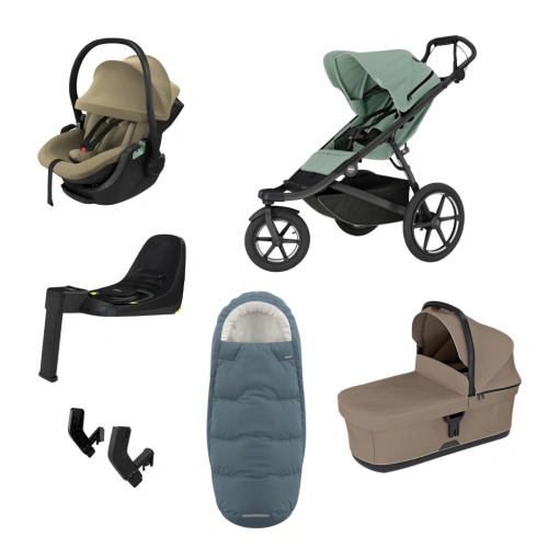 THULE Urban Glide 3 Mist Green magnetická spona + korba Tinted Taupe + autosedačka Maple + báze Alfi + fusak Elements M/L + adaptér MC