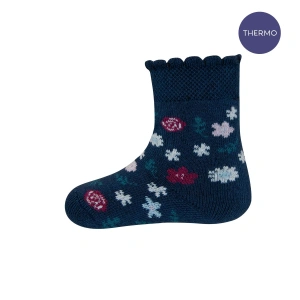 EWERS dětské ponožky termo květinky tmavě modrá EU16-17