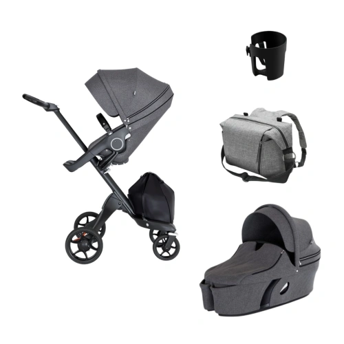 STOKKE Akční set Xplory V6 + carry cot + stroller seat - Black Melange