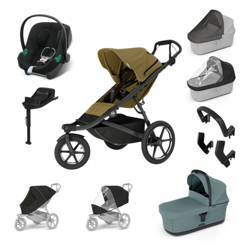 THULE Maxi set Urban Glide 3 Nutria green + korba + autosedačka Aton B2 Volcano Black + báze + doplňky