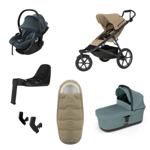 THULE Urban Glide 3 Gentle Beige magnetická spona + korba Mid Blue + autosedačka Maple + báze Alfi + fusak Elements M/L + adaptér MC (59)