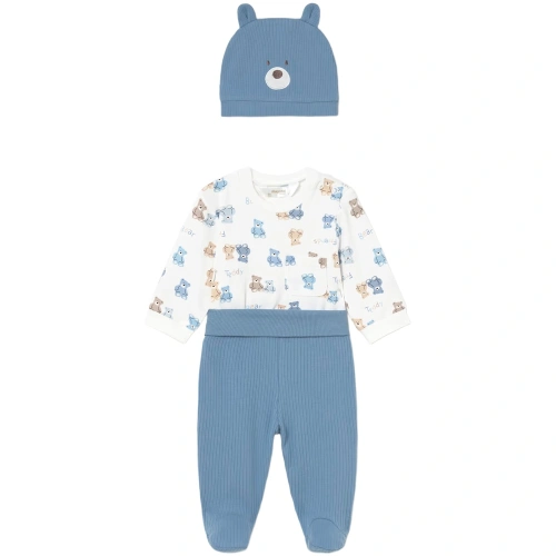 MAYORAL set pro miminko čepice, body DR, kalhoty, čepice modrá, bílá