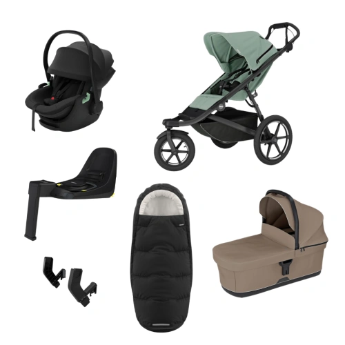 THULE Urban Glide 3 Mist Green magnetická spona + korba Tinted Taupe + autosedačka Maple + báze Alfi + fusak Elements M/L + adaptér MC