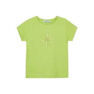 MAYORAL dívčí tričko KR, pistáciová s kytičkou z kamínků - 110 cm