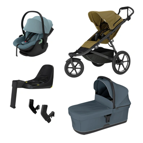 THULE Urban Glide 3 Nutria green + korba Black + autosedačka Thule Maple + báze Alfi + adaptér