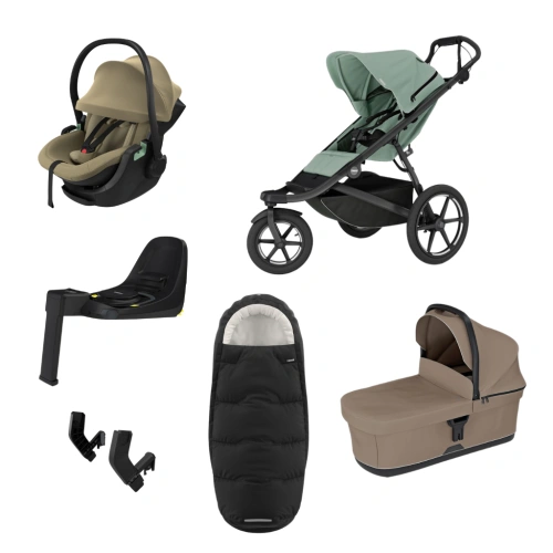 THULE Urban Glide 3 Mist Green magnetická spona + korba Tinted Taupe + autosedačka Maple + báze Alfi + fusak Elements M/L + adaptér MC