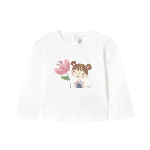 MAYORAL dívčí triko s nášivkou DR dívka s květinou bílá