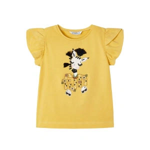 MAYORAL dívčí triko s volány Zebra KR žlutá vel. 104 cm