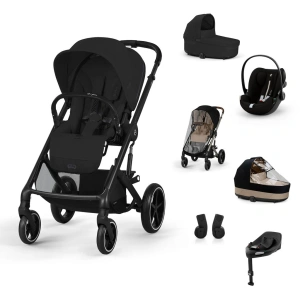 CYBEX akční set Balios S Lux Moon Black + korba Moon Black + Cloud G i-Size Plus Moon Black + báze G + pláštěnka + pláštěnka na korbu + adaptéry