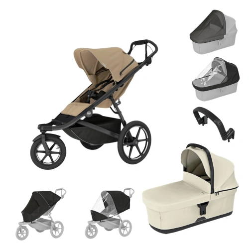 THULE Urban Glide 3 Gentle Beige + korba + pláštěnka + moskytiéra + madlo + pláštěnka a moskytiéra na korbu
