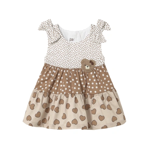 MAYORAL dívčí šaty KR puntíky a srdíčka bílá, hnědá