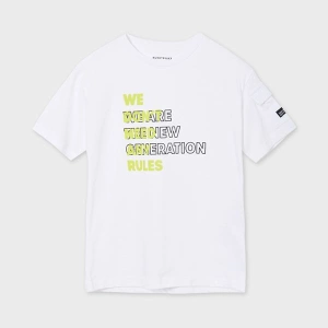 MAYORAL chlapecké tričko KR s neon nápisem, bílá - 128 cm