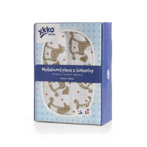 XKKO Biobavlněná plena Organic 120x120 - Rocking Horses Gold
