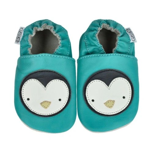 CAPIKI kožené capáčky Tučňáček na tyrkysové