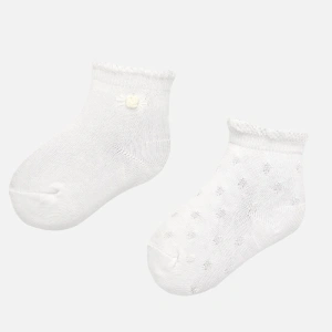 MAYORAL dívčí ponožky bílé s kytičkou, 2 páry - EU15-16 - 0m