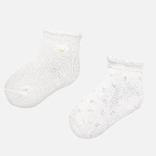 MAYORAL dívčí ponožky bílé s kytičkou, 2 páry