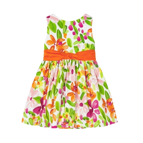 MAYORAL dívčí květované šaty s mašličkou zelená, oranžová