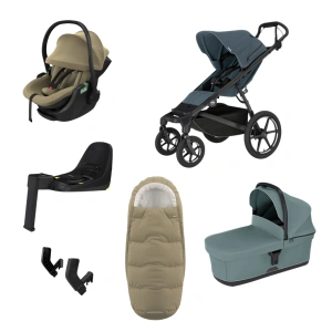 THULE Urban Glide 4-wheel Dark Slate magnetická spona + korba Mid Blue + autosedačka Maple Faded Khaki + báze Alfi + fusak Elements M/L Faded Khaki + adaptér MC