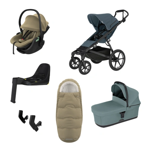 THULE Urban Glide 4-wheel Dark Slate magnetická spona + korba Mid Blue + autosedačka Maple + báze Alfi + fusak Elements M/L + adaptér MC