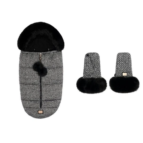 BJÄLLRA OF SWEDEN Akční set zimní fusak + rukavice na kočár Black Tweed Premium Collection
