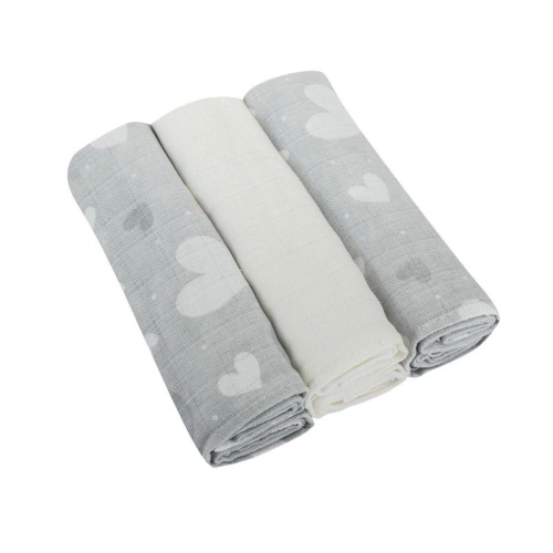 BOMIMI pleny bavlna Premium 3ks 80x70 cm Srdíčko šedá