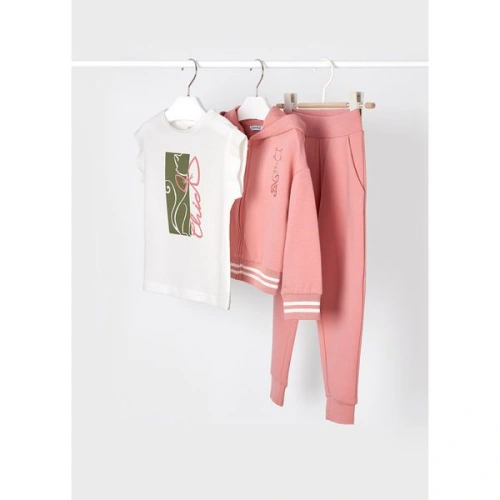 MAYORAL dívčí 3dílný set růžová mikina, tepláky a bílé tričko