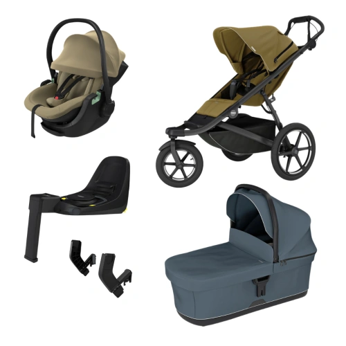 THULE Urban Glide 3 Nutria green + korba Black + autosedačka Thule Maple + báze Alfi + adaptér