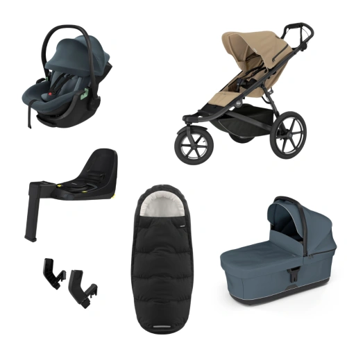 THULE Urban Glide 3 Gentle Beige magnetická spona + korba Dark Slate + autosedačka Maple + báze Alfi + fusak Elements M/L + adaptér MC